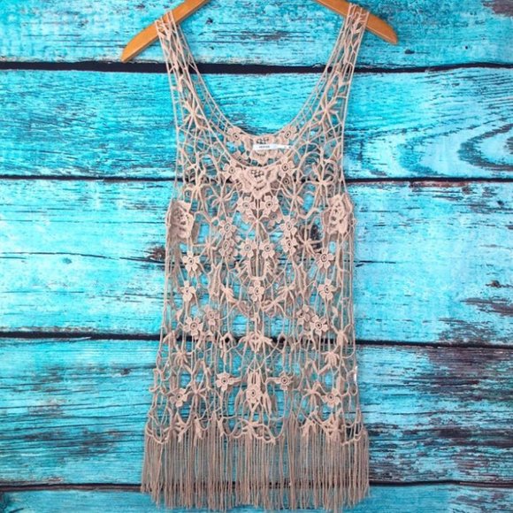 Urban Outfitters Tops - UO Kimchi Blue Crochet Floral Overlay Fringe Tank
